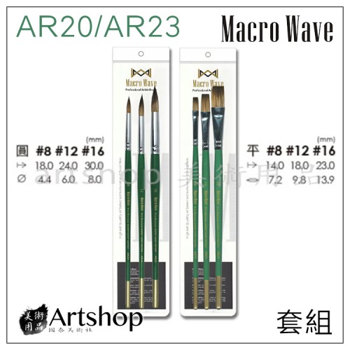 Macro Wave 馬可威 AR20 AR23 短桿狸毛水彩筆套組 【圓+平 共2組入】